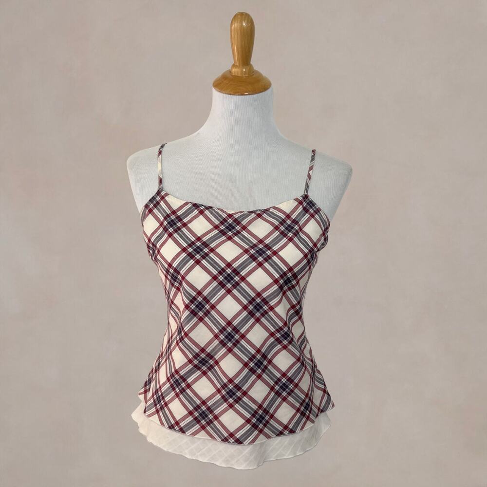 Vintage Y2K Tommy Hilfiger Plaid Cami Top Women 8 Red Blue 2004 Tank Top